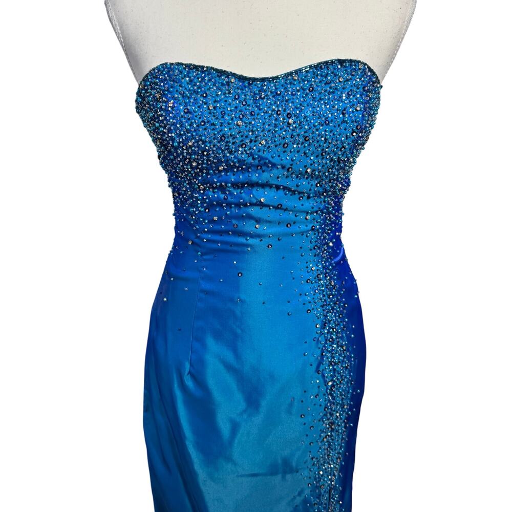 Showtime Collection Prom Formal Y2K Dress Women 4 Blue Bling Formal Hand Beaded